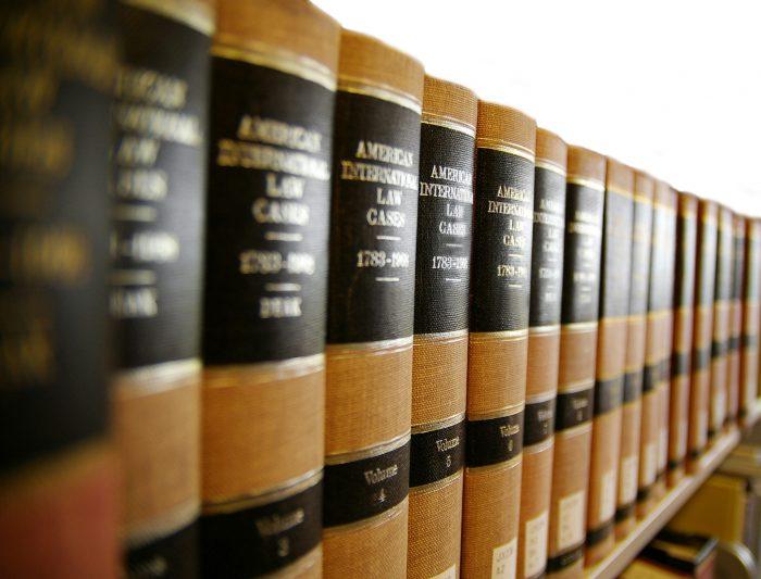 row of brown and black law books