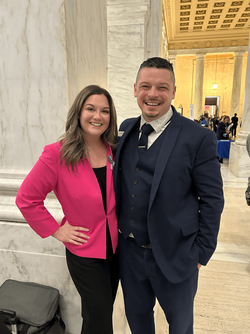 Aaron, on right, with his attorney, Kaylie, at an event for recovery in Charleston.